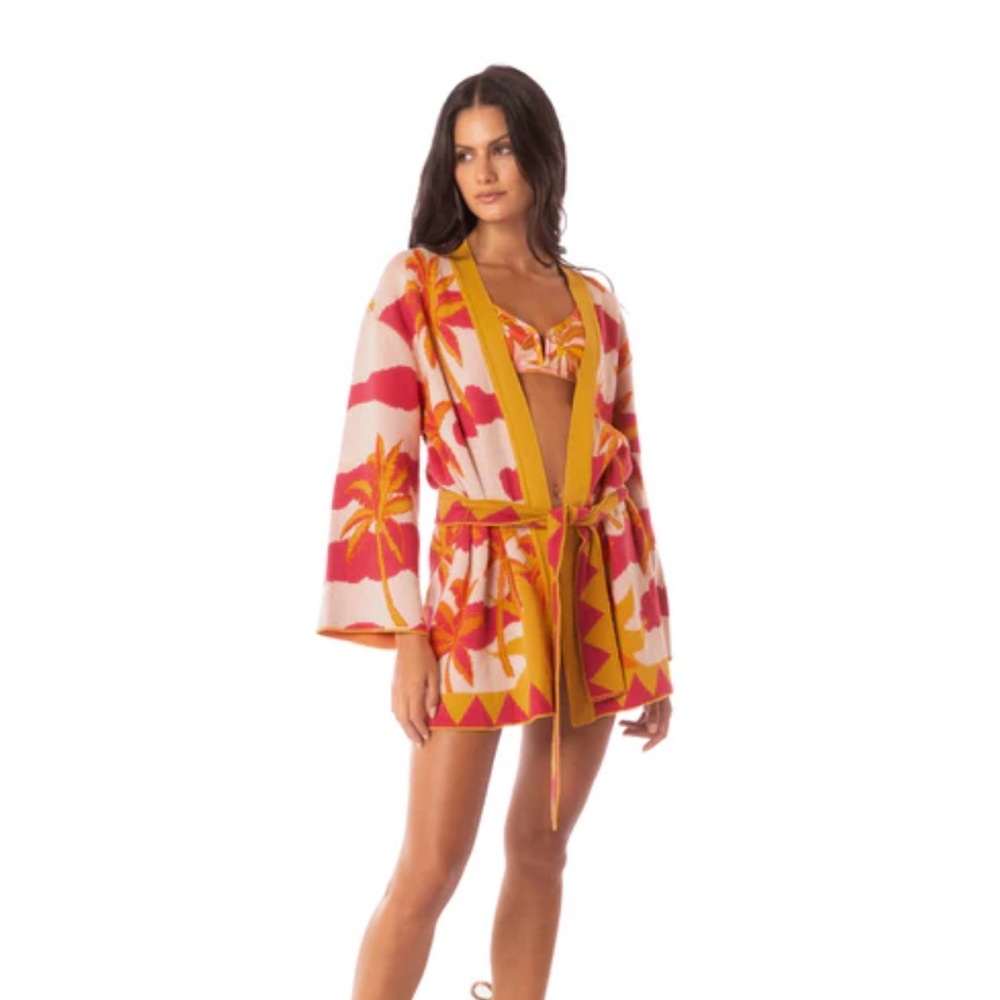 Maaji Womens Summer Dunes Jay Kimono Robe Kaftan in Pink & Orange Size S-M